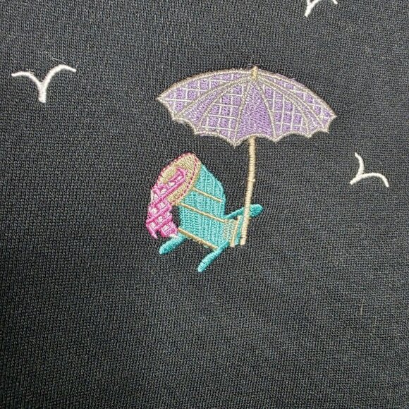 Quacker Factory 90s Beach Umbrella Sand Sun Chair Nature Long Sleeve Sweater Lg - Picture 3 of 5